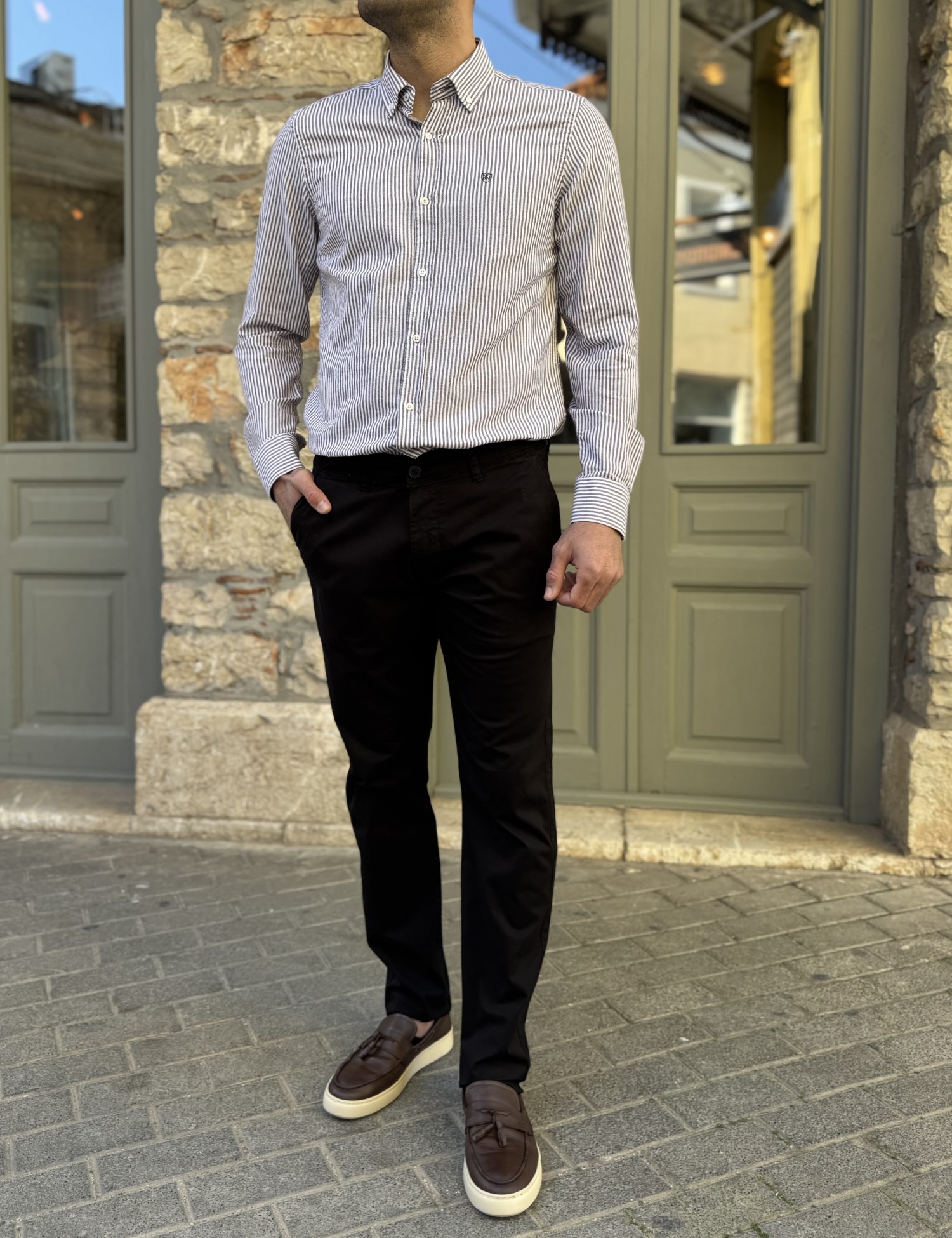 Ανδρικό μαύρο παντελόνι υφασμάτινο Chinos Slim Fit 2420 φωτογραφία
